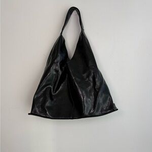 Black Leather Slouchy Hobo Tote Bag Suede Interior w/ Removable Pouch